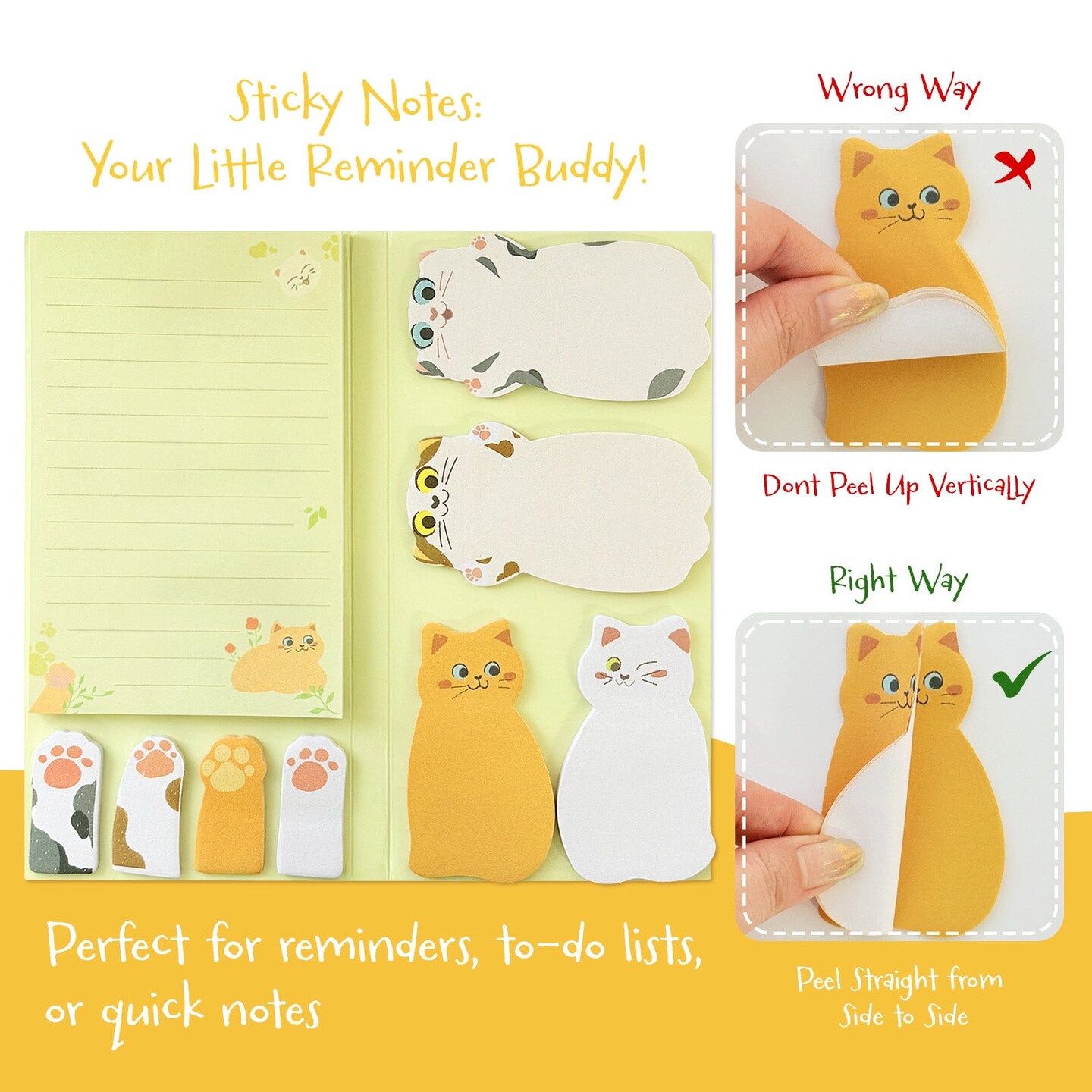 Wrapables Sticky Notes Set, Memo Notepads, Book Tabs, Page Markers, Sticky Notes, Home and Office Supplies (300 Sheets Total), Cats