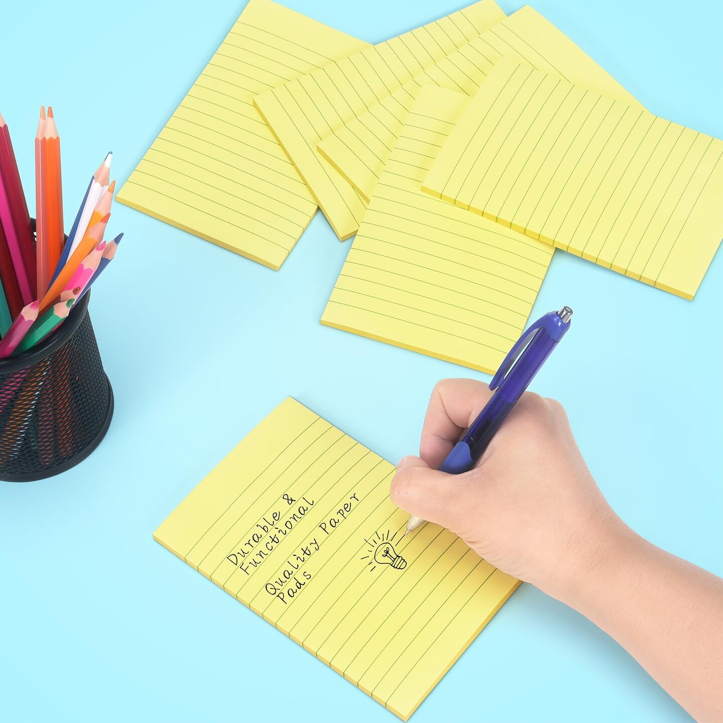 6 Pads Lined Sticky Notes with Lines Self-Stick Notes Bright Color Sticky Notes, 45 Sheets/Pad (Yellow)