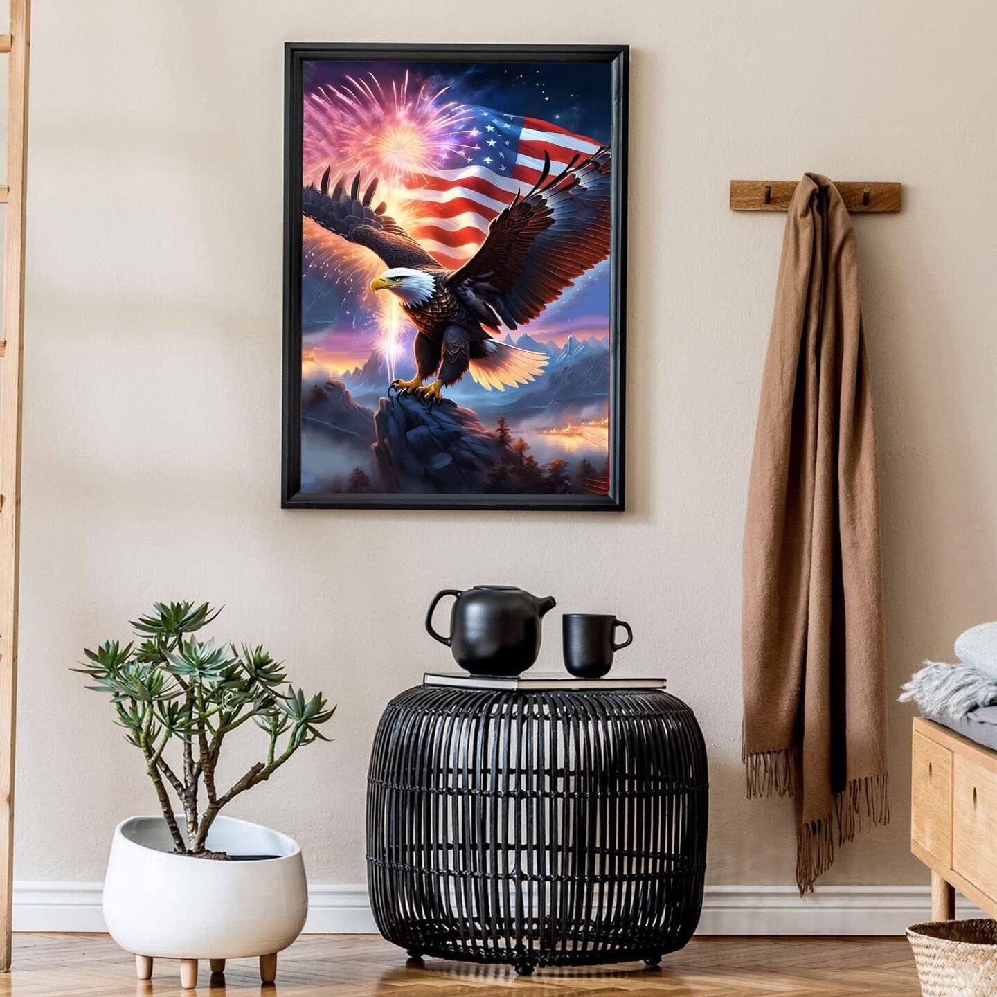 4th of July Diamond Painting Kits for Adults,Independence Day American Eagles Diamond Art Kits for Beginner.Round Full Drills Diamond Dots Gem Art for Holiday Gifts and Home Wall Decor 12X16 Inch