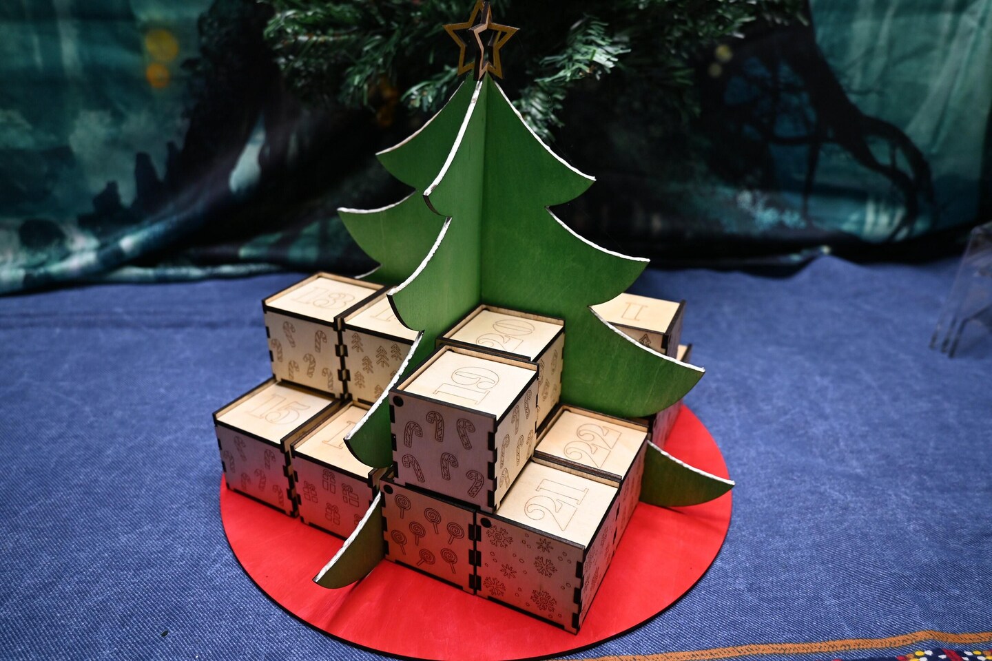 Christmas Tree advent calendar with boxes to open for 24 days to countdown the days until xmas!