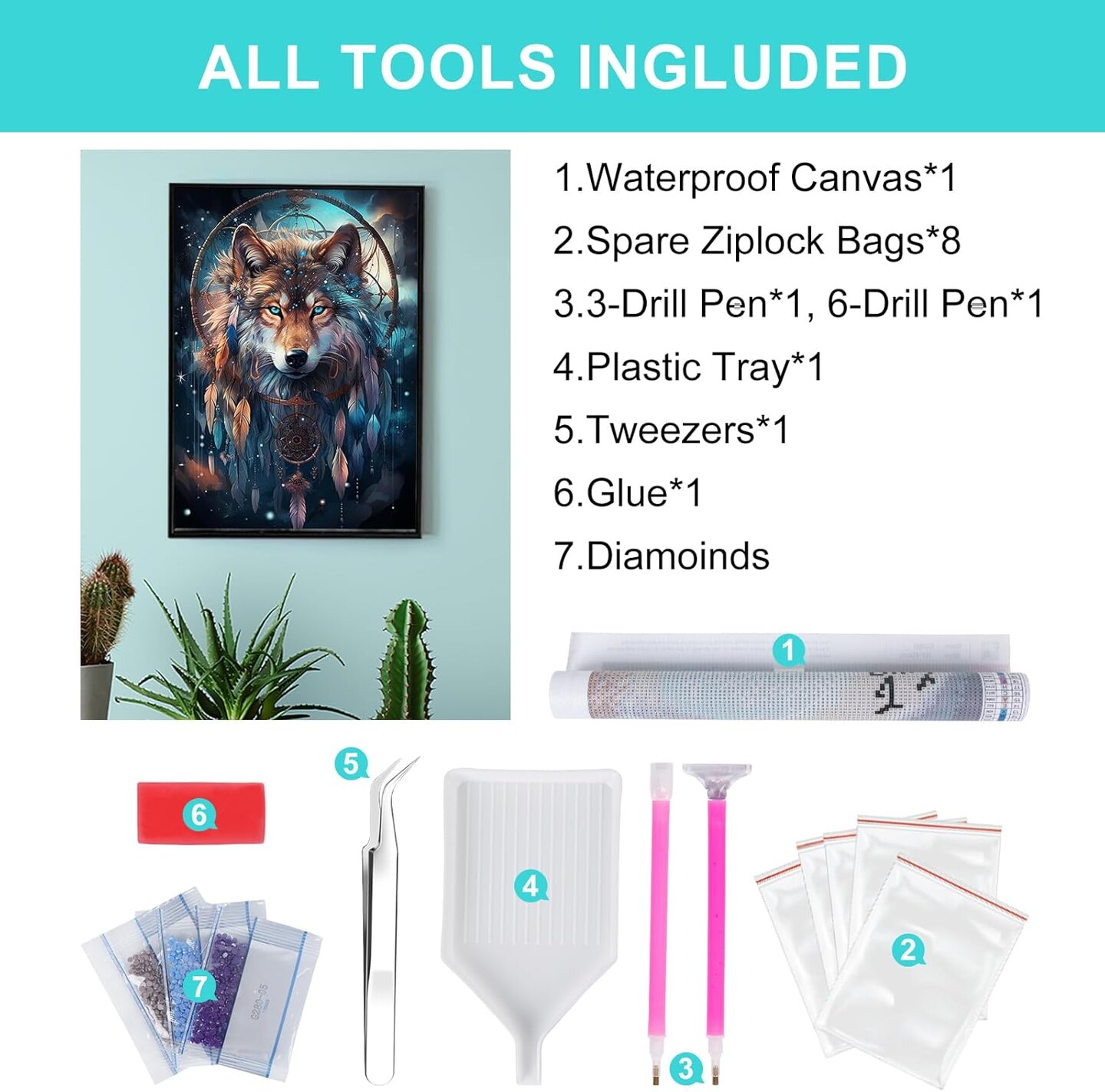 Wolf Diamond Painting Kits for Adults Beginners, Dream Catcher Diamond Art Kits for Adults, Wolf DIY 5D Full Drill Crystal Gem Art Diamond Dots for Gifts Home Wall Decor 12x16 inch