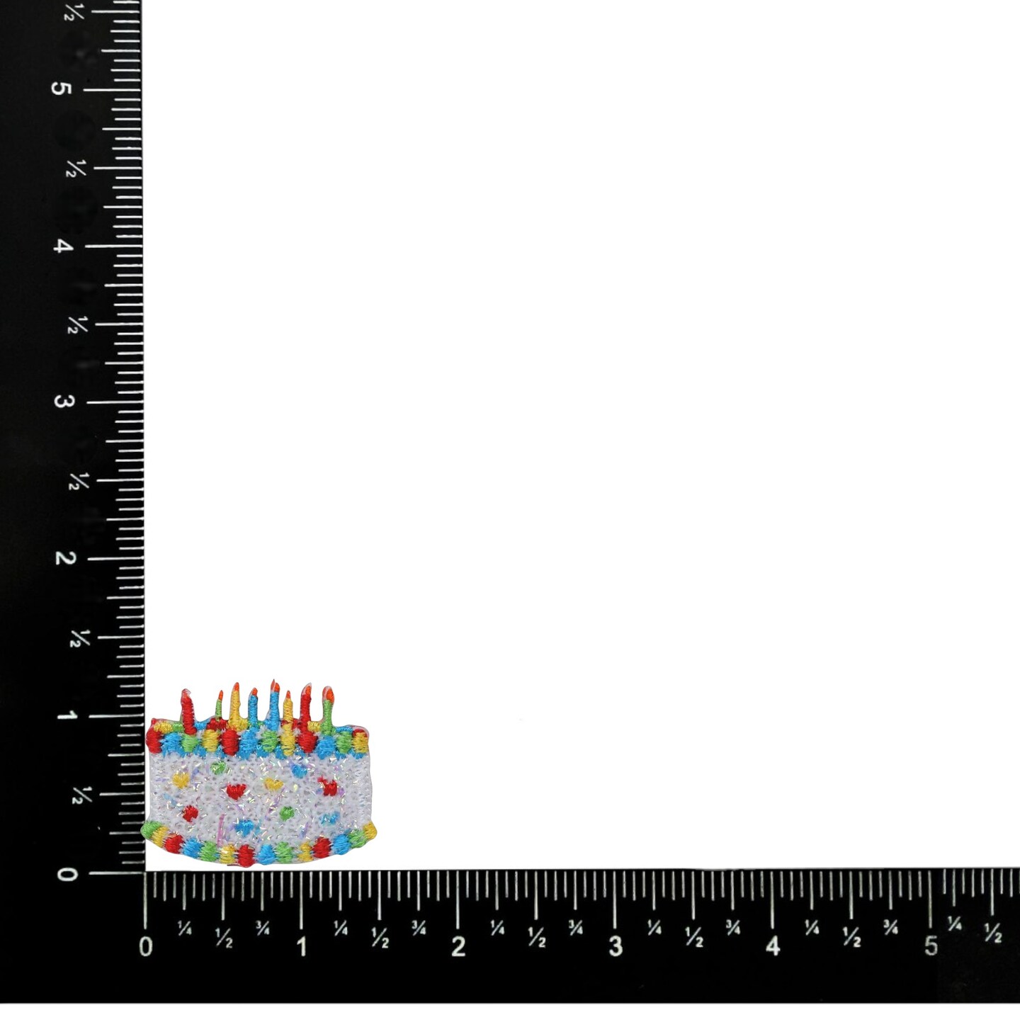 Mini White Confetti Shimmery Birthday Cake with Candles Embroidered, Iron on Patch