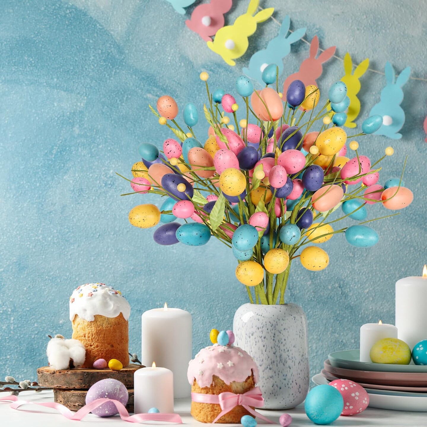 6 Pcs Easter Picks, Easter Eggs Picks with Colorful Eggs and Berries for Easter Decorations