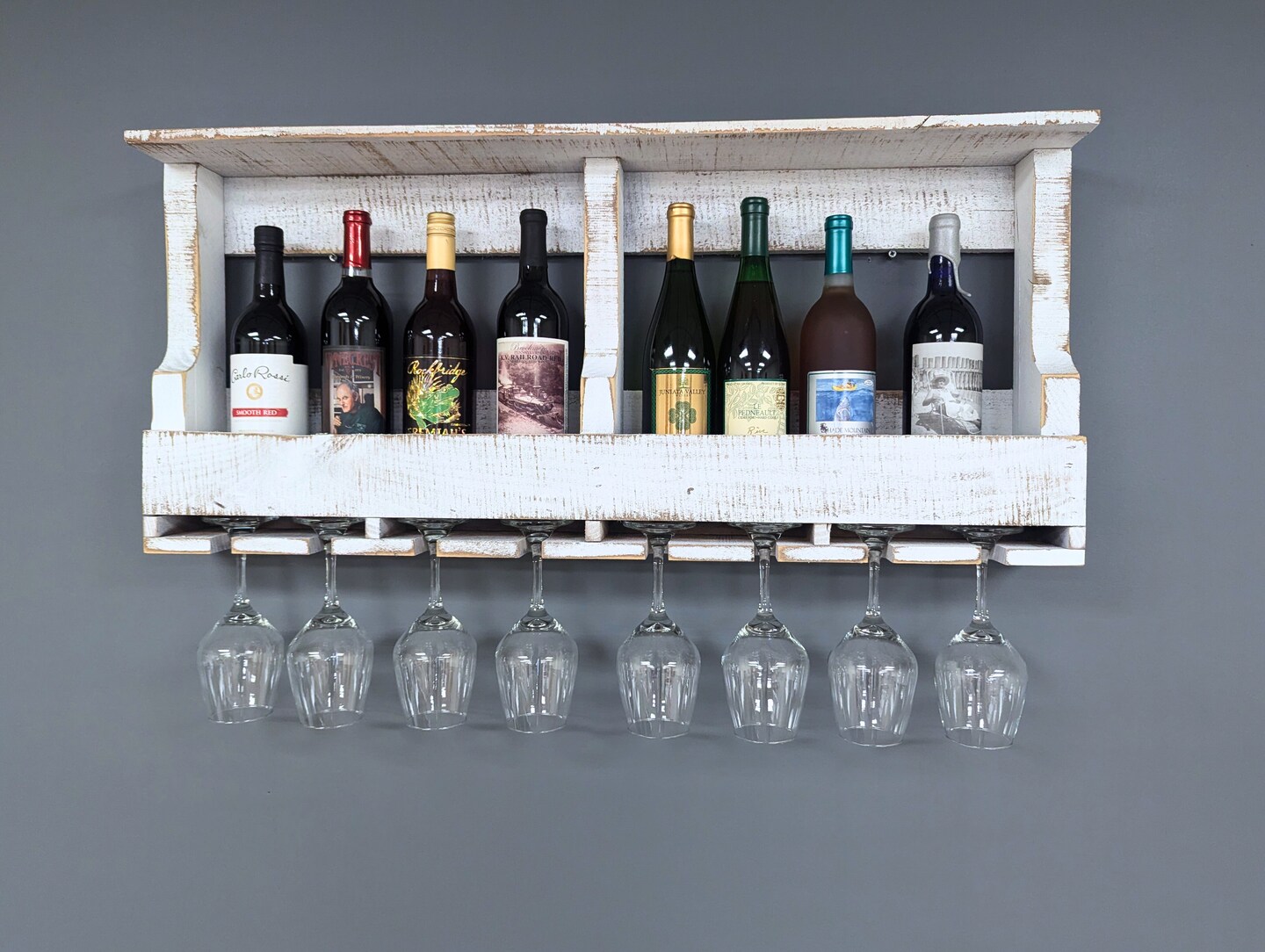 Amish Made 10 Bottle Wine Rack - Wall Mount Wine Storage and Glass Hanger -  Wooden Pallet Bar Decor - Kitchen Organization | MakerPlace by Michaels