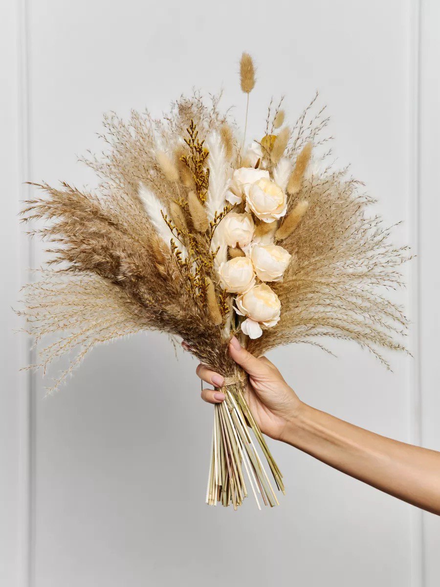 Natural Pampas Grass Mixed Bouquet Dried Flowers Bouquet for Wedding Boho Flowers Home Table Decor Desk Decor, Rustic Farmhouse Decor