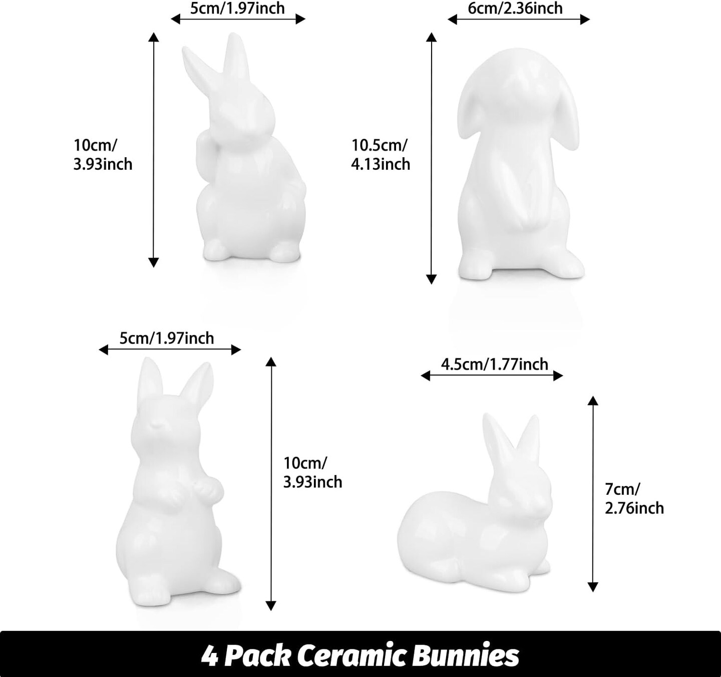 Easter Bunny Decor, 4 Pcs Glossy White Ceramic Bunny Figurines Spring Home Gifts Table Centerpiece Arts Crafts Decorations