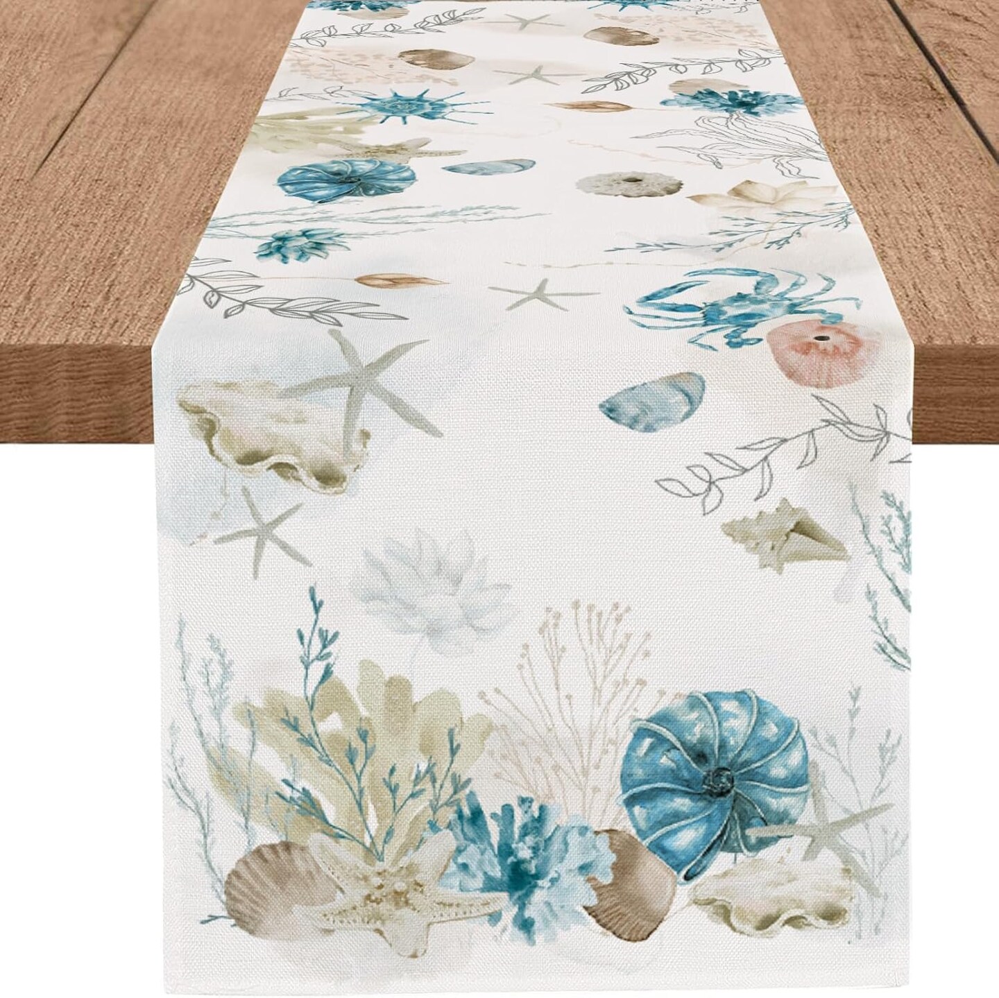 13x72” Blue Beach Table Runner – Tropical Coastal Seashell Nautical Decor
