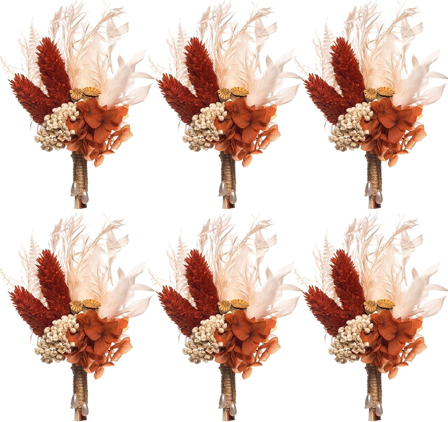 Dried Flower Boutonniere 6-Piece Set for Men's Boho Wedding Boutonniere