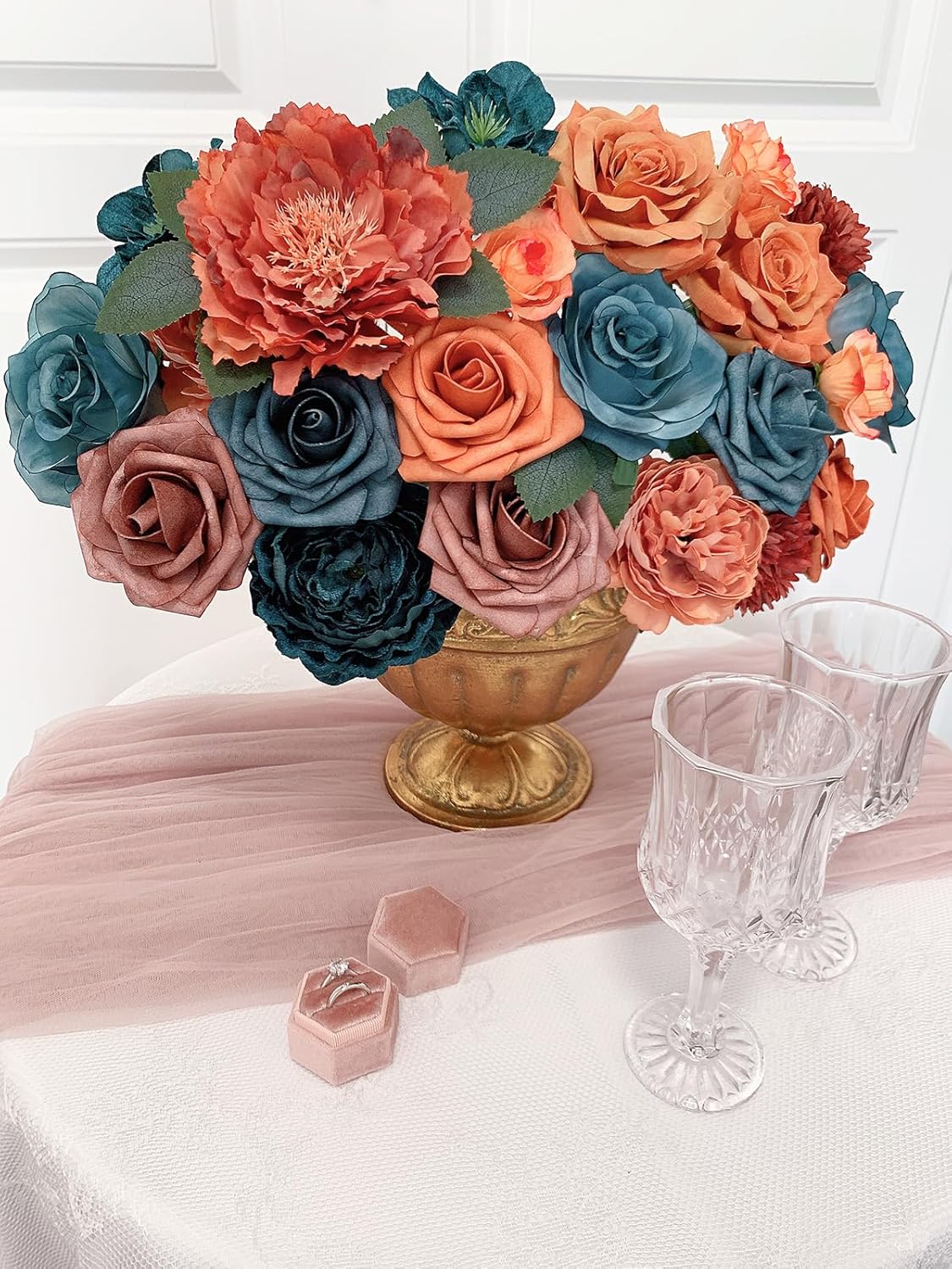 Artificial Flowers Bouquet Box Set (Orange, Teal)