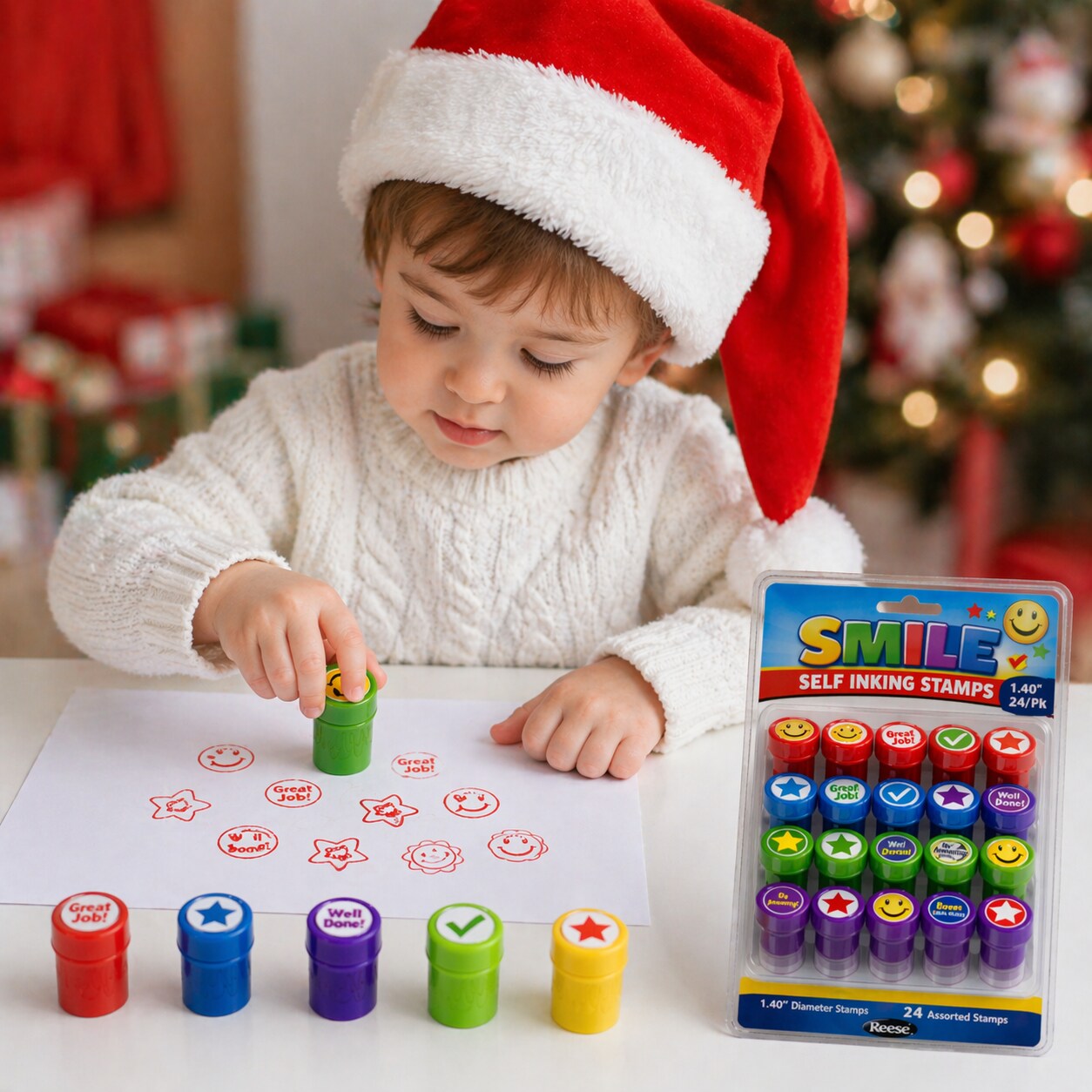 Smile Self Inking Stamps 1.40" – 24 Pack | Teacher Reward & Classroom Grading Stamps