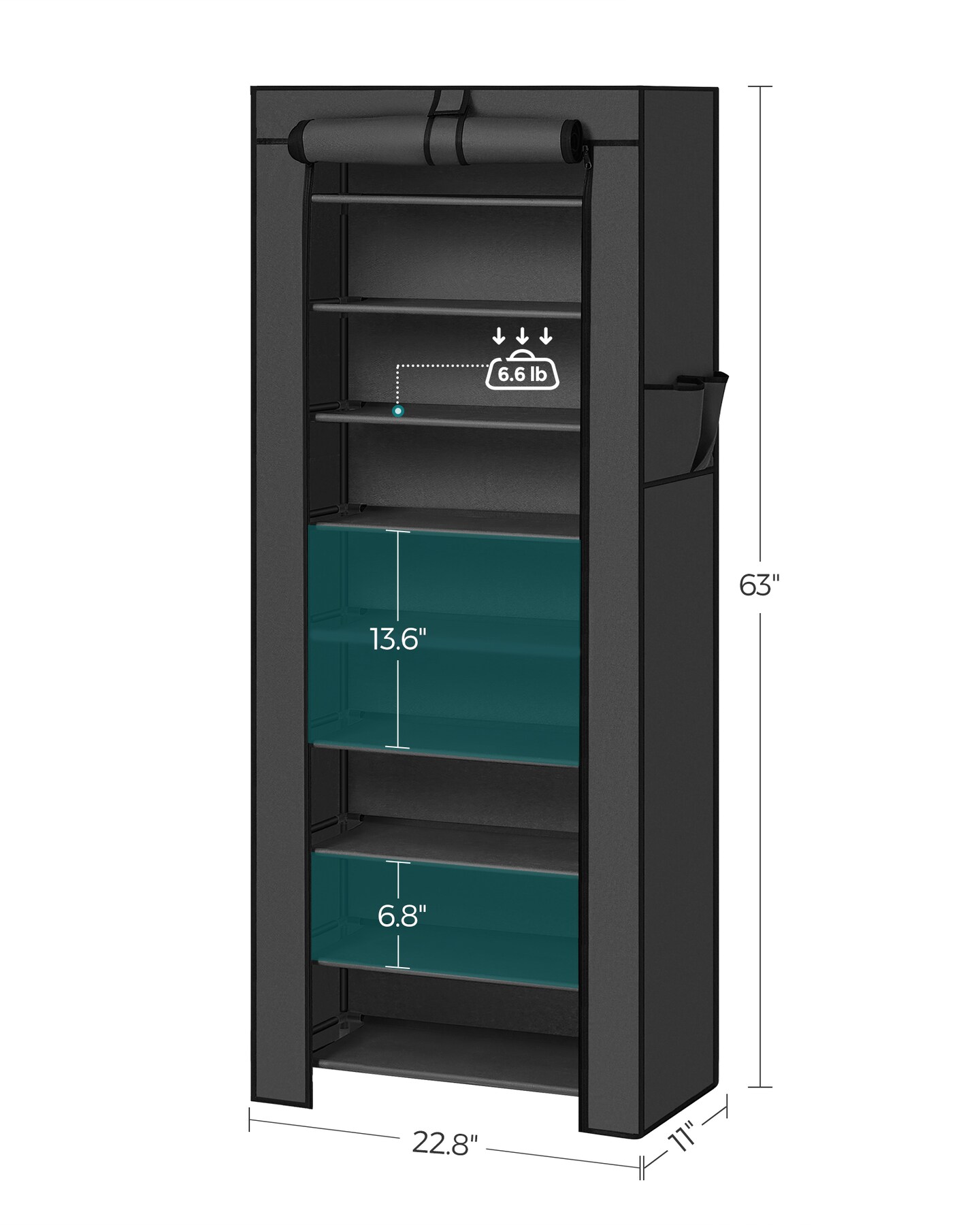9 Tier Shoe Rack Organizer with Cover, Tall Slim Shoe Storage Shelf for Entryway Closet Bedroom with Metal Frame and Fabric Shelves