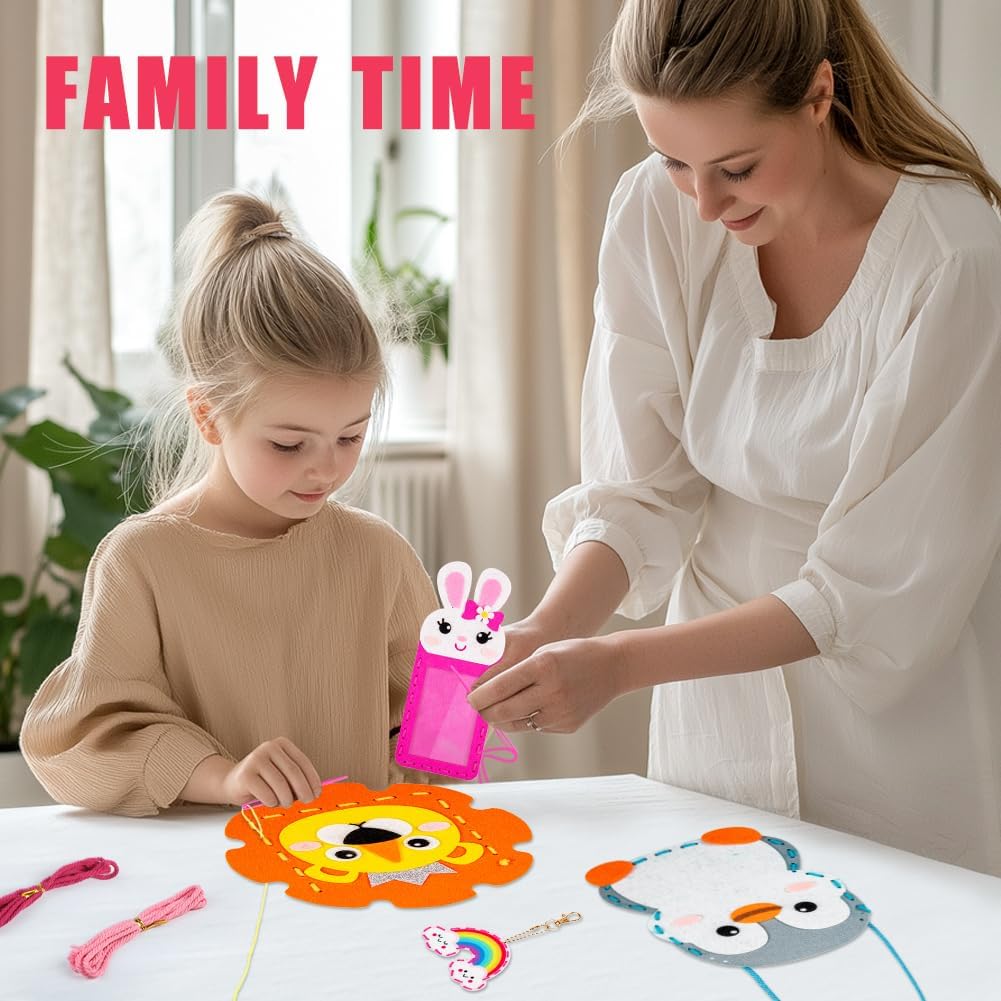 Beginner Sewing Kit for Kids 8 Pack Cute Felt DIY Crafts Arts and Crafts for Girls Animal Purse Bags Birthday Christmas Gift Idea