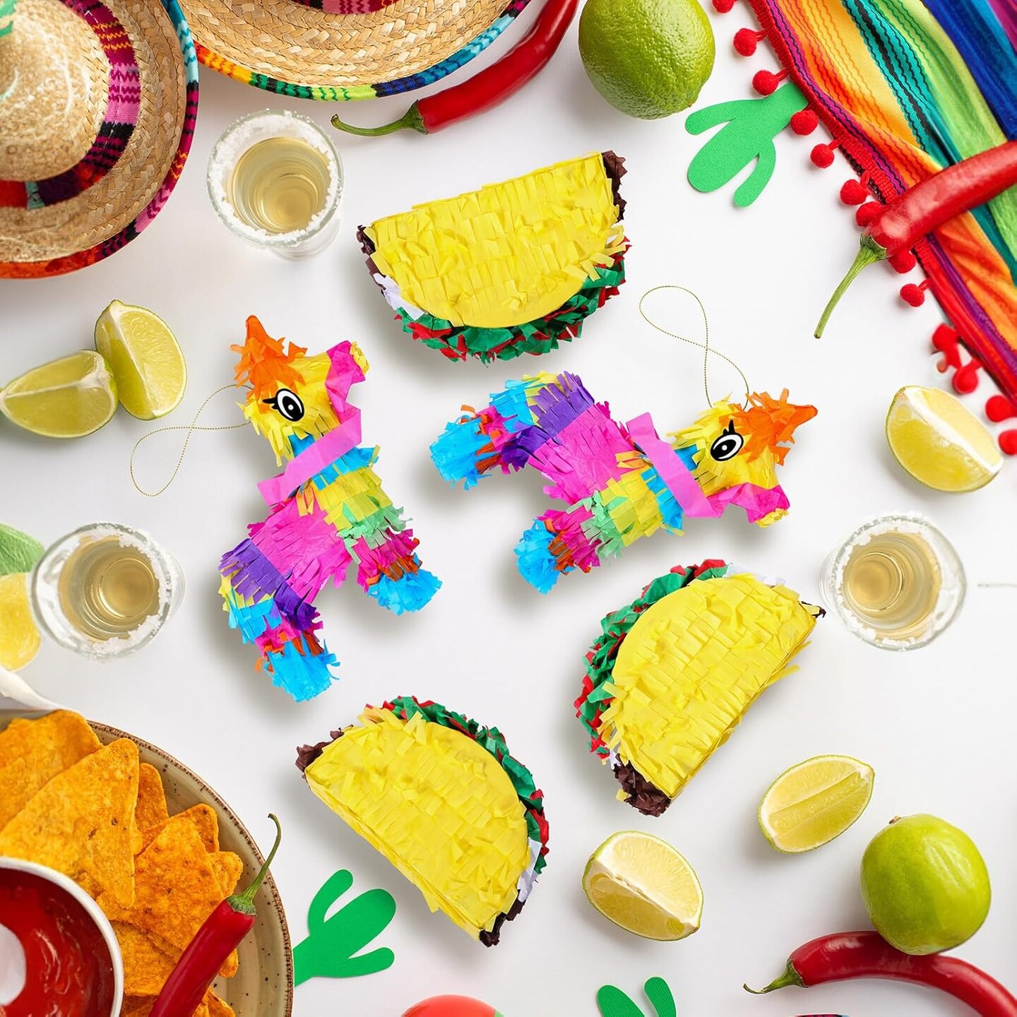 24 Pcs Mini Pi&#xF1;ata Bulk, 12 Pcs Mini Donkey and Taco Pi&#xF1;ata for Cinco De Mayo, Mexican Birthday Party, Fiestas Decorations Party Favors, Day of the Dead, Table Decor