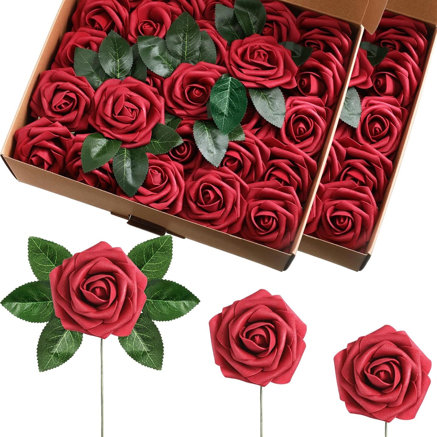 100 Pcs Artificial Flowers Real Looking Rose Flowers Bouquets