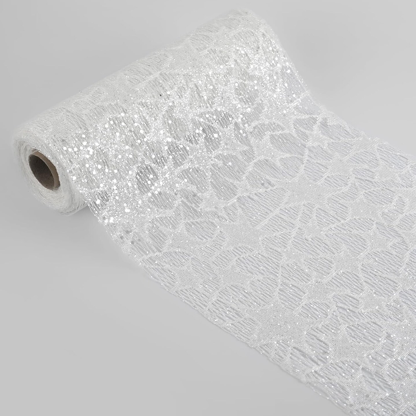 White Glitter Mesh Star Web Ribbon 10 Inch Wide by 10 Yards Roll White Mesh Fabric Ribbon Decorative Mesh White Mesh Ribbon