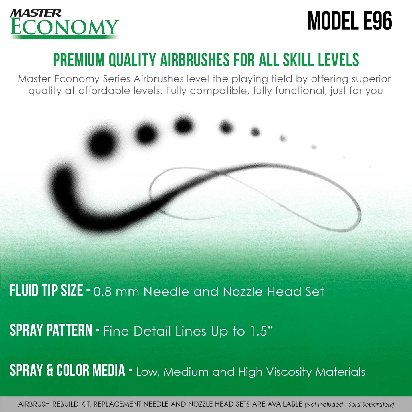 Master Economy E96 Single-Action External Mix Siphon Feed Airbrush Set with 0.5mm Tip Broad Spray Pattern &#x26; 5 ft. Air Hose