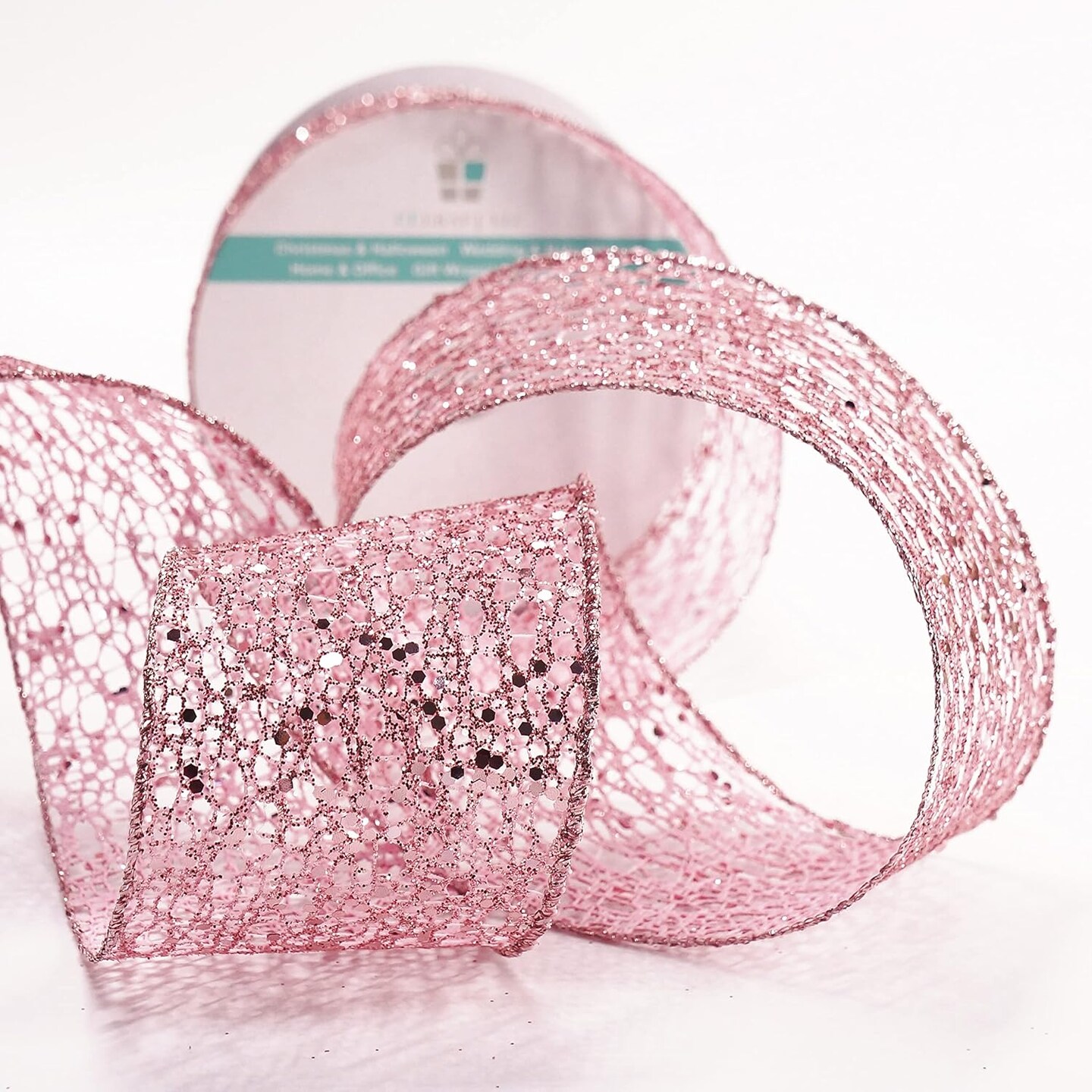 Sparkling Glitter Mesh Wired Ribbon Yards Rose Gold for Christmas Home Decor Bow Gift Wrapping DIY Crafts Wreath