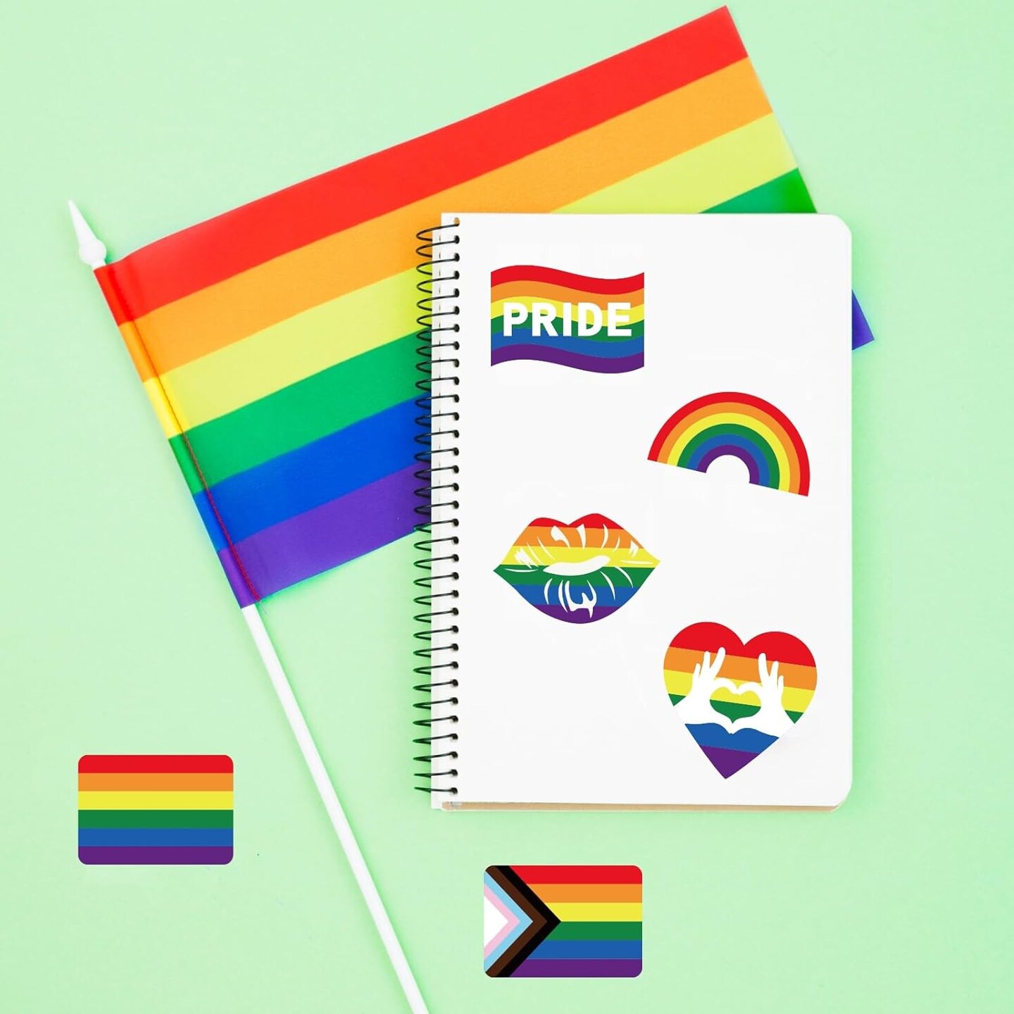600pcs Gay Pride Stickers, Progress Pride Rainbow Heart Stickers for Gay Lesbian Bisexual Pride Month LGBTQ Parades Decorations, 8 Design