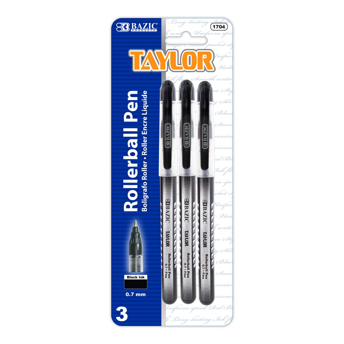 BAZIC Taylor Black Rollerball Pen (3/Pack)