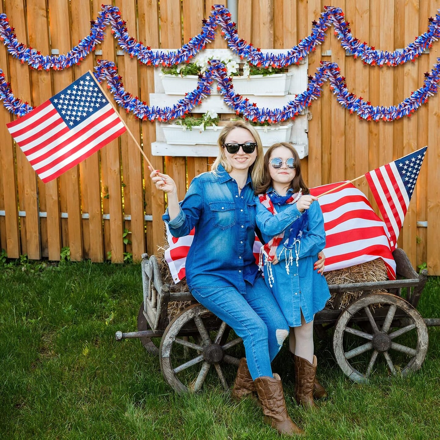 19.7 Feet Red White Blue Tinsel Garland for 4th of July Decorations