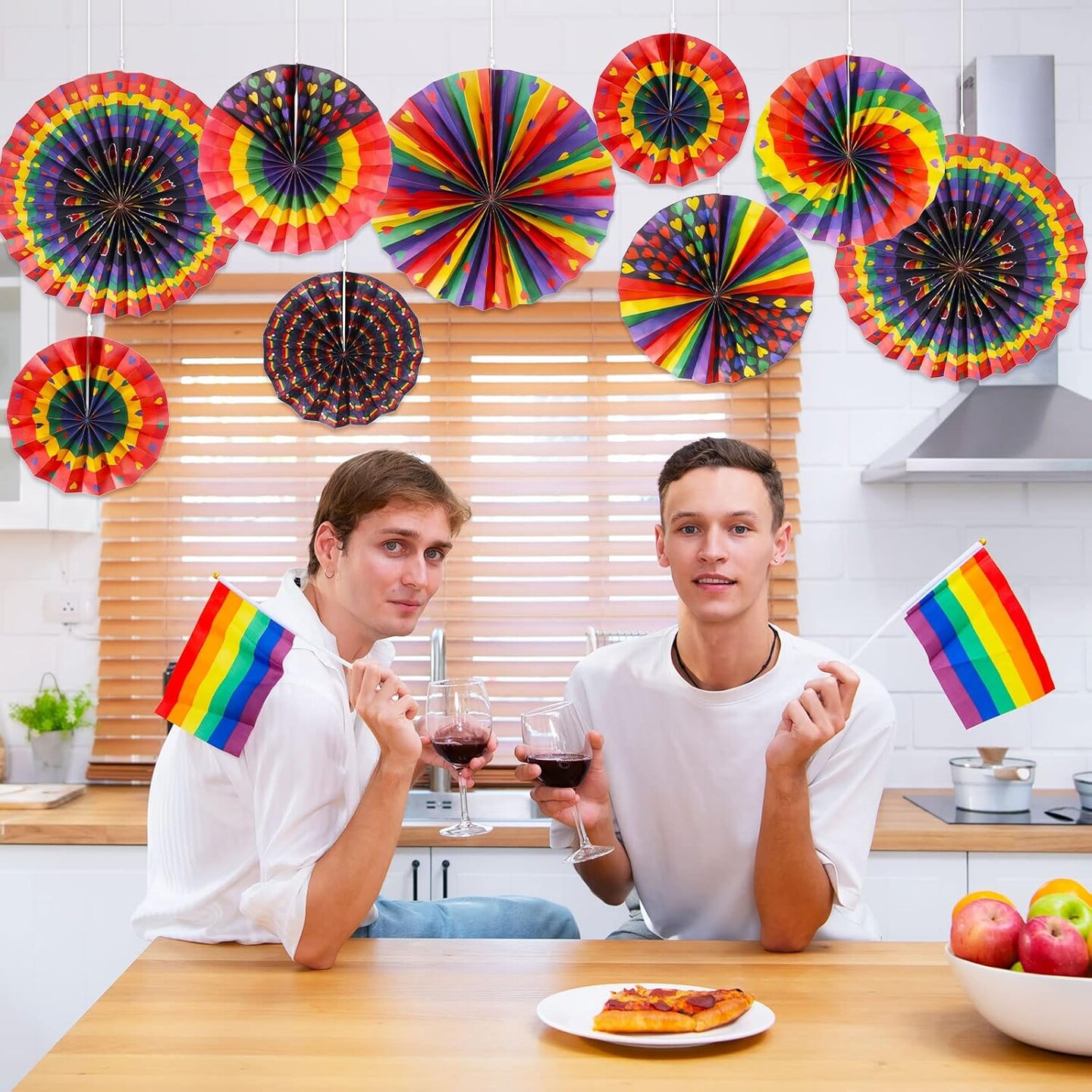 9 Pcs Gay Pride Hanging Paper Fans Decorations Rainbow Love Heart Paper Fans Ceiling Wall Garlands for Gay Pride Rainbow Party LGBT Celebration Decorations