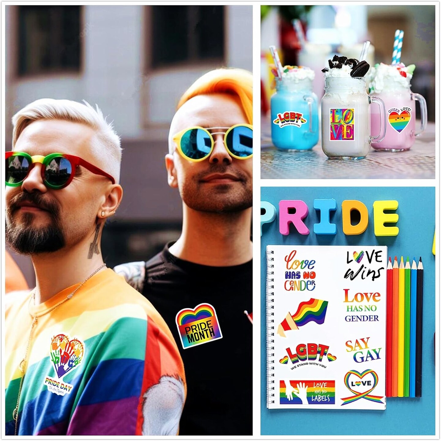 200PCS Gay Pride Stickers for LGBTQ, Waterproof Pride Support Rainbow Stickers Accessories for Water Bottle Laptop Skateboard Phone Guitar Month Decorations