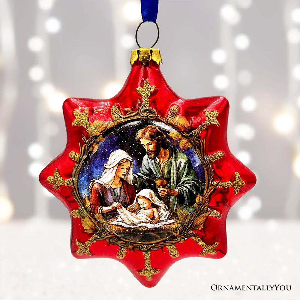 Graceful Nativity Star Glass Christmas Ornament, Unique Christian Religious Decor