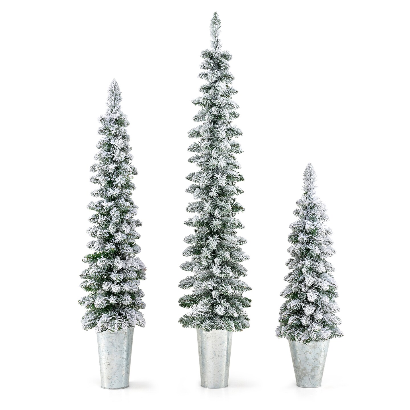 Set of 3 Snow Flocked Pre-Lit Christmas Trees with 8 Lighting Modes