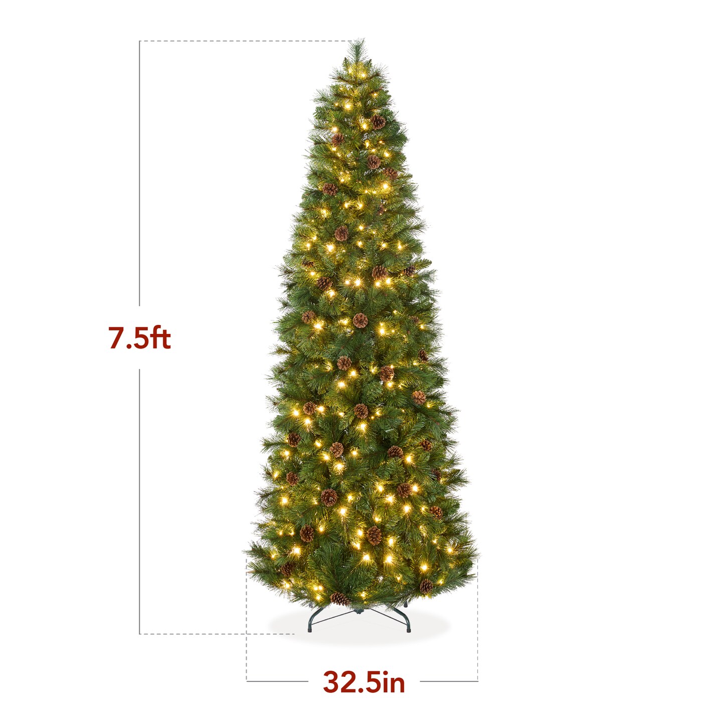 Best Choice Products Pre-Lit Artificial Scotch Pine Pencil Christmas Tree w/ LED Lights Metal Stand