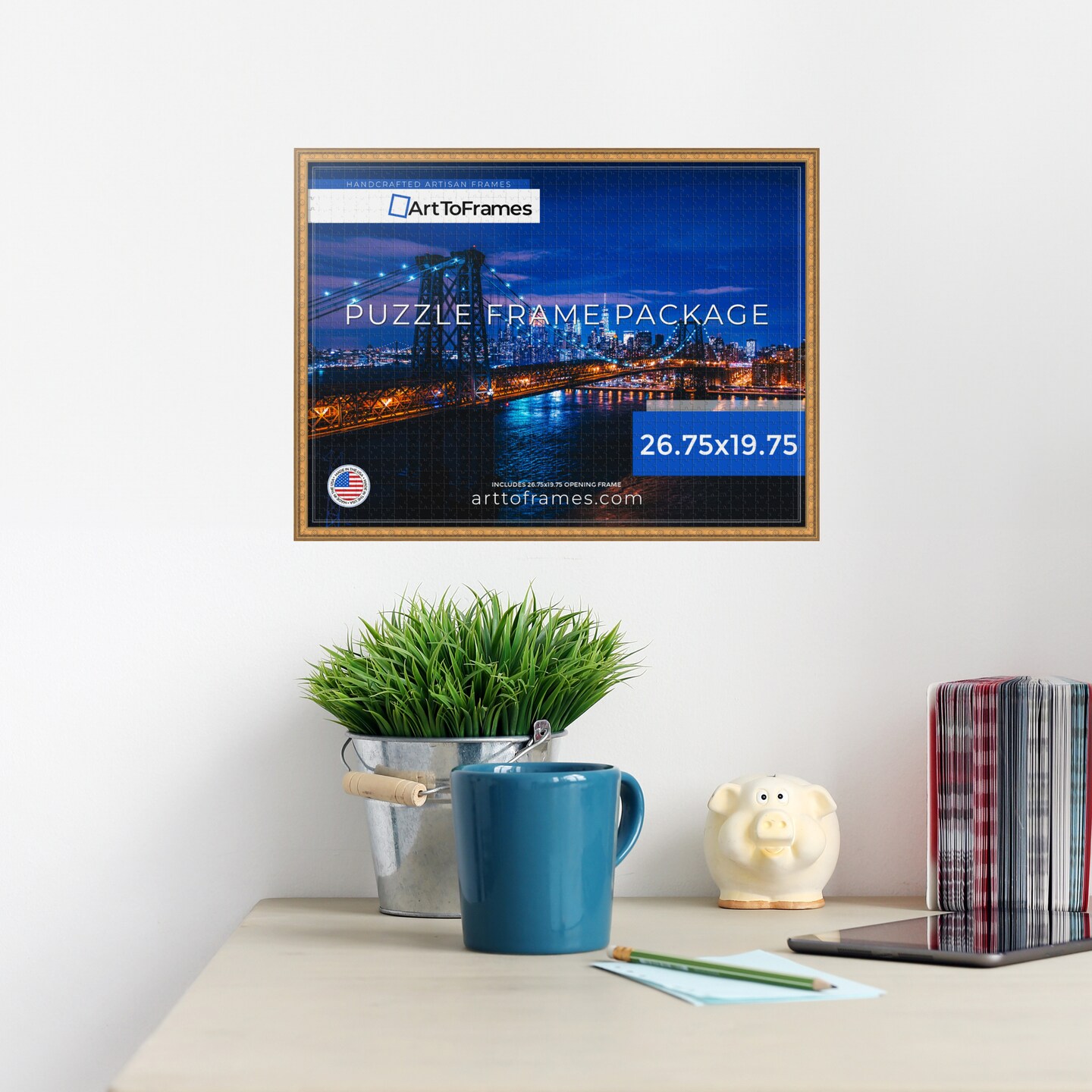 ArtToFrames 26.75x19.75 INCH / 68x50 CM Puzzle Frame for 1000 piece Puzzles.This 0.75 Inch Custom Wood Frame for Puzzles Comes with Economy Acrylic, Available in Multiple Colors