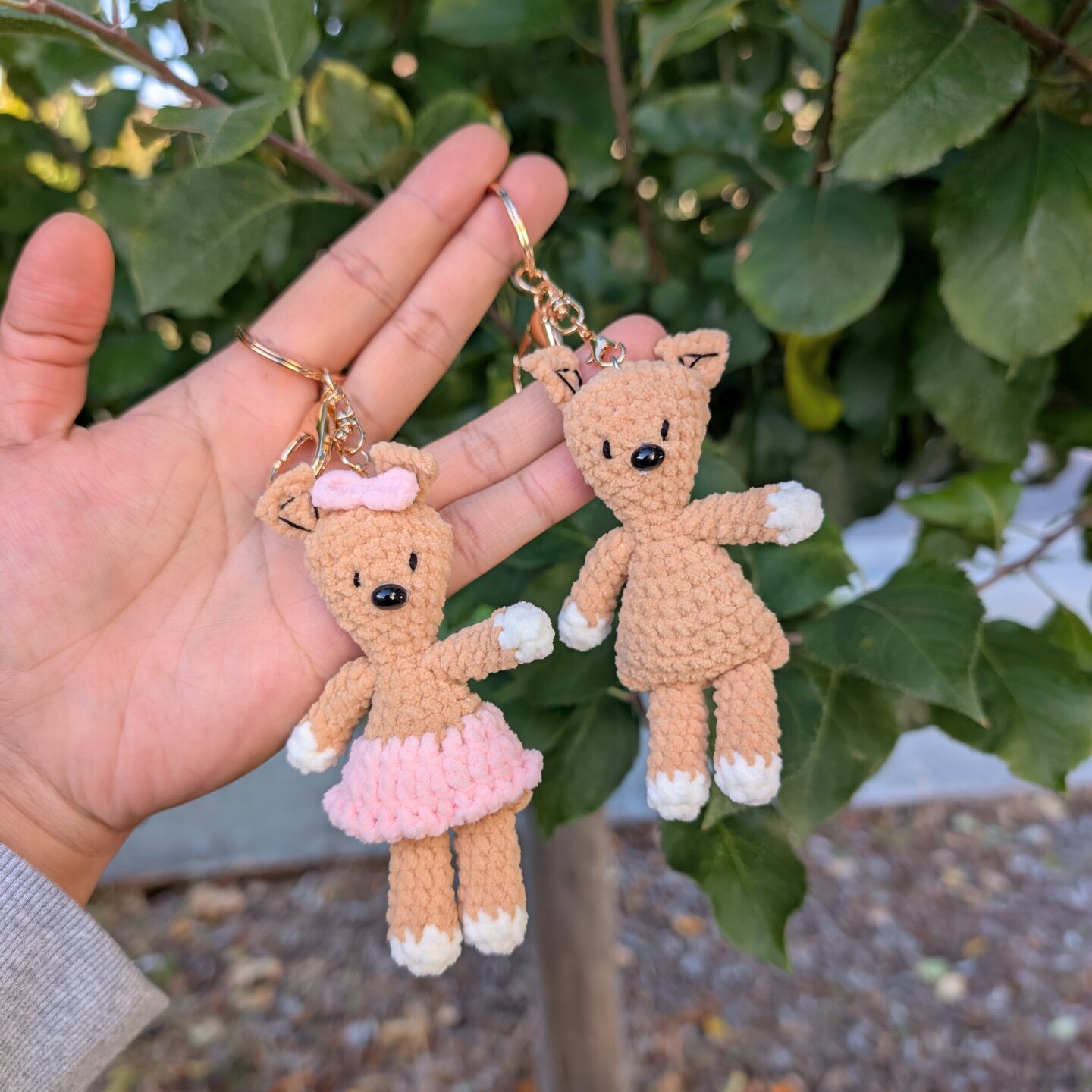 Brown Teddy Bear Crochet Couple Plush Keychains – Handmade