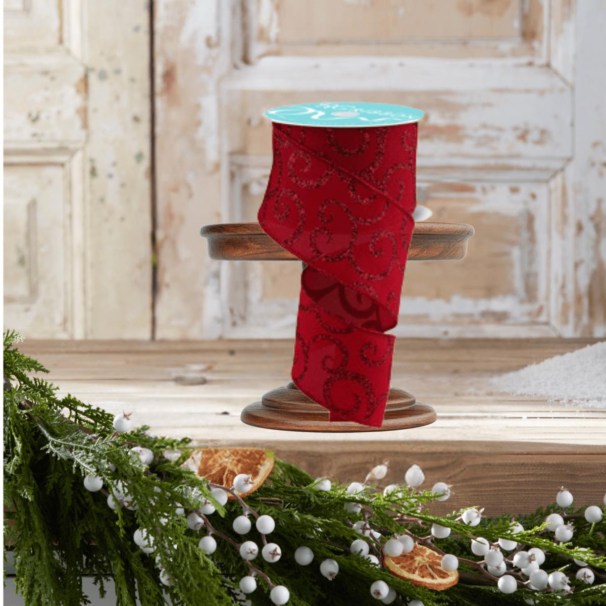 2.5&#x22; Glitter Swirl Ribbon: Red (10 Yards)