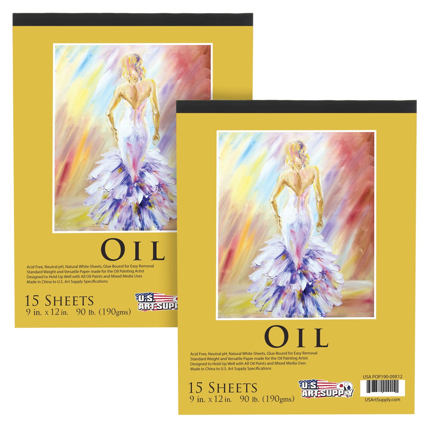 9&#x22; x 12&#x22; Premium Heavy-Weight Oil Painting Pad (2 Pack, 30 Sheets Total) - 90lb (190gsm) - Oil Pastel Paper for Students and Adults