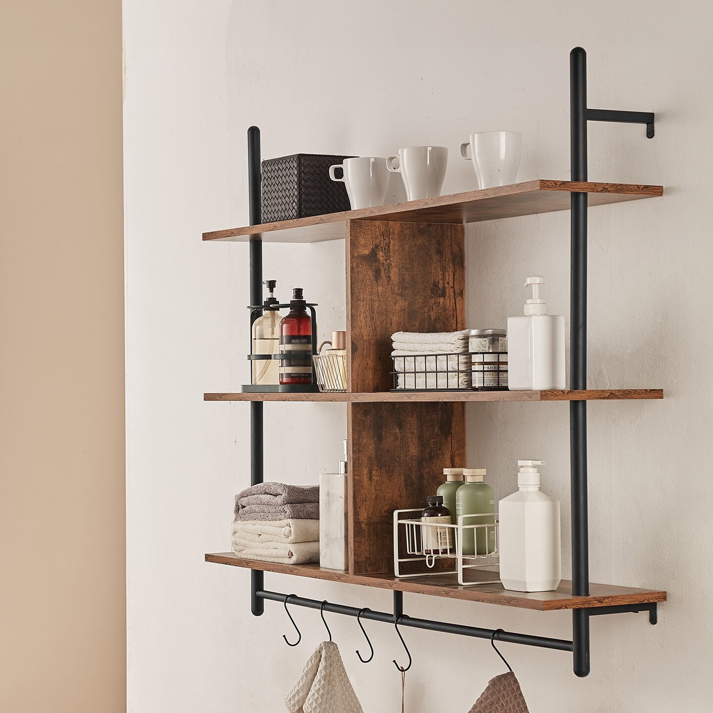 Industrial Pipe Shelf 3 Tier Wall-Mount Rustic Floating Storage Rack