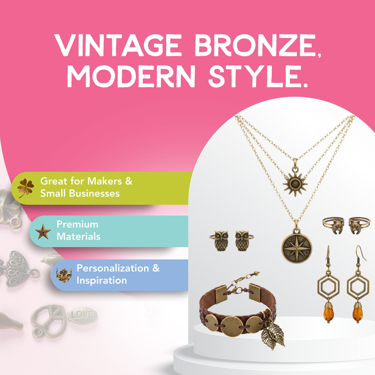 Incraftables 166pcs Bronze Charms Set for Jewelry Making. Bulk DIY Necklace, Bracelet, Bangle &#x26; Keychain Making Kit w/ 120pcs Antique Charms (Small &#x26; Large), 20pcs Word Charms &#x26; 26pcs A-Z Letter Charm