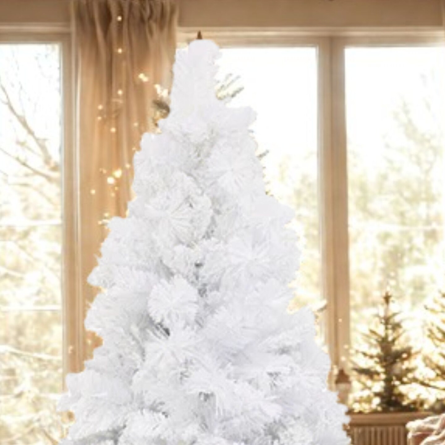 5ft PVC holiday display Pine Snow Flocked Christmas Tree with Hinged Branches and Metal Stand