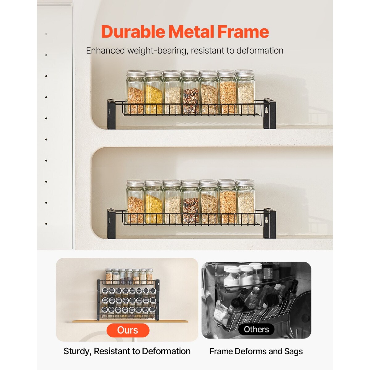 4-Tier Spice Rack Organizer for Cabinet, Detachable & Stackable
