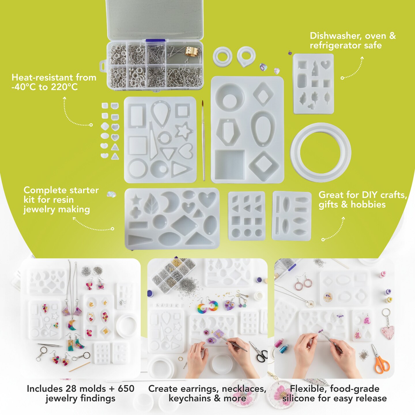 Incraftables Epoxy Resin Molds Kit Bundle. Silicone Resin Kit with Molds including 24pcs Molds, Earring, Keychain, Bracelet &#x26; DIY Jewelry Making Supplies. Large Epoxy Resin Kits and Molds Complete Set