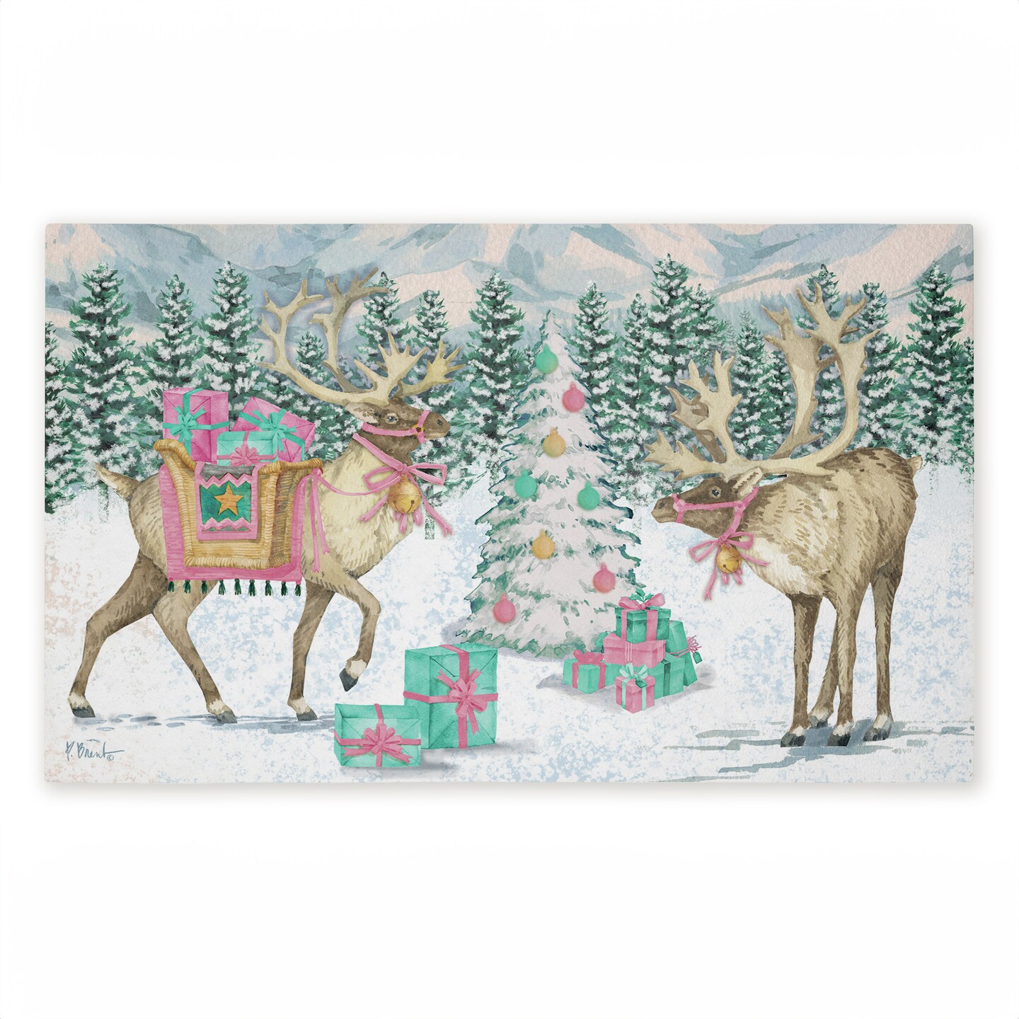 Stupell Industries Whimsy Holiday Reindeer Printed Outdoor Door Mat, design by Paul Brent, 18"x30"