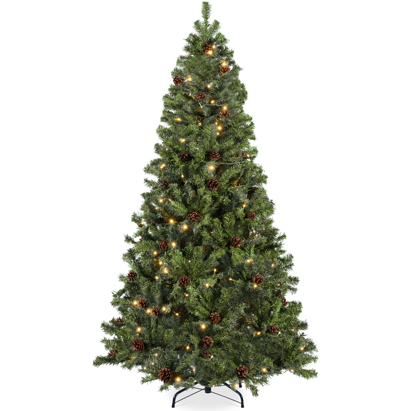 Best Choice Products Pre-Lit Pre-Decorated Holiday Christmas Pine Tree w/ Lights, Base - Green