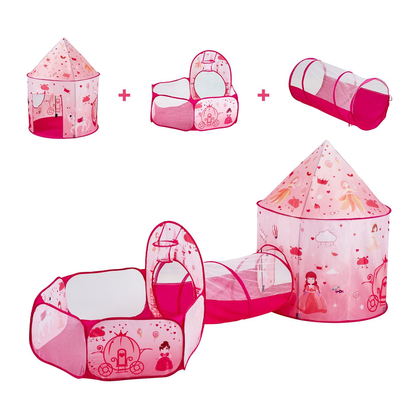 3-in-1 Kids Play Tent with Tunnel, Pop Up Playhouse for Boys & Girls