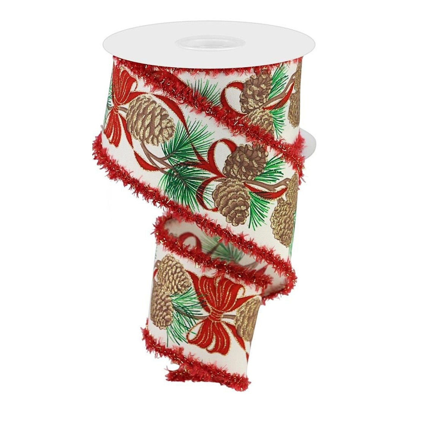 RG Ribbon: Pinecones and Bows Wired Ribbon, 2.5