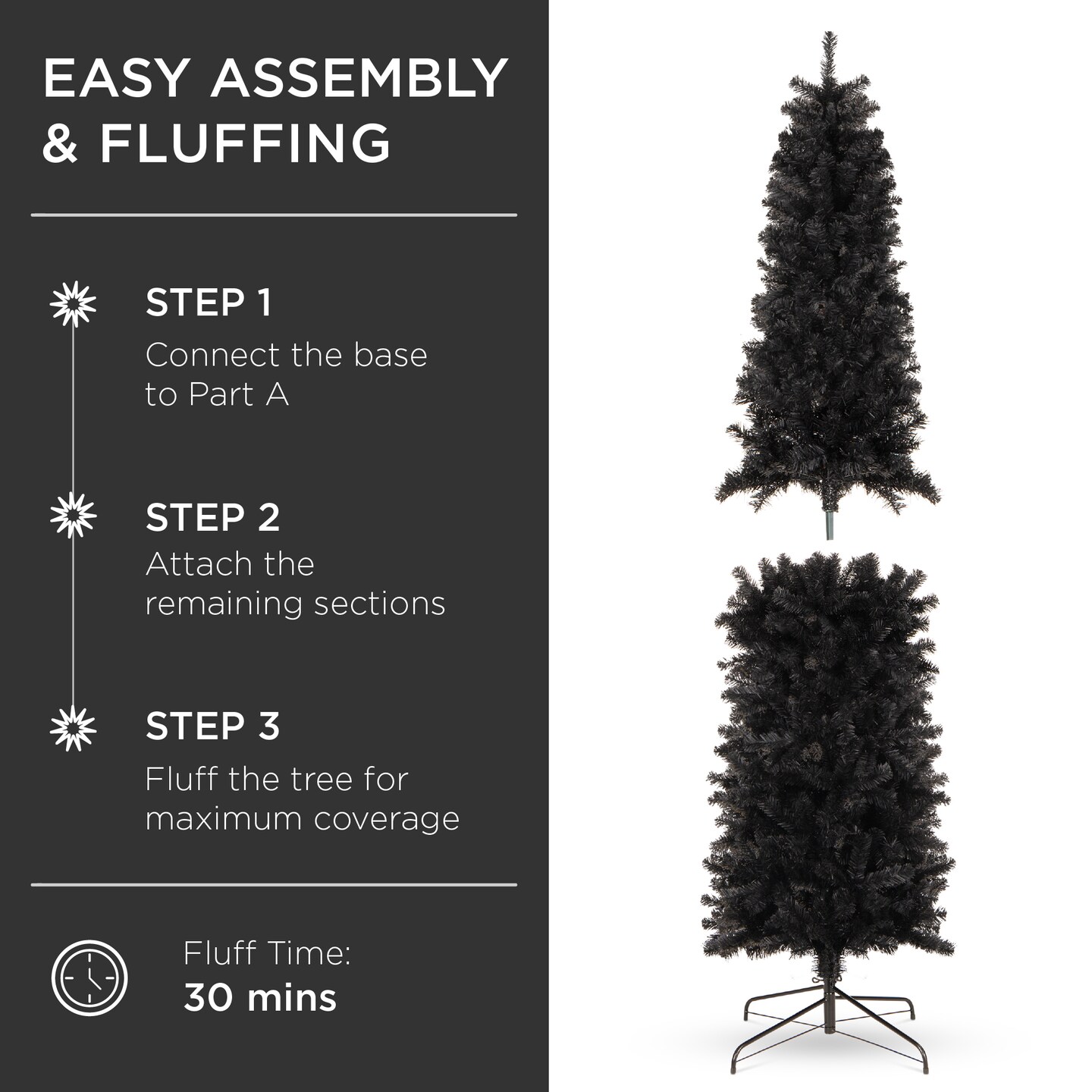 Best Choice Products Black Artificial Holiday Christmas Pencil Tree w/ Metal Base