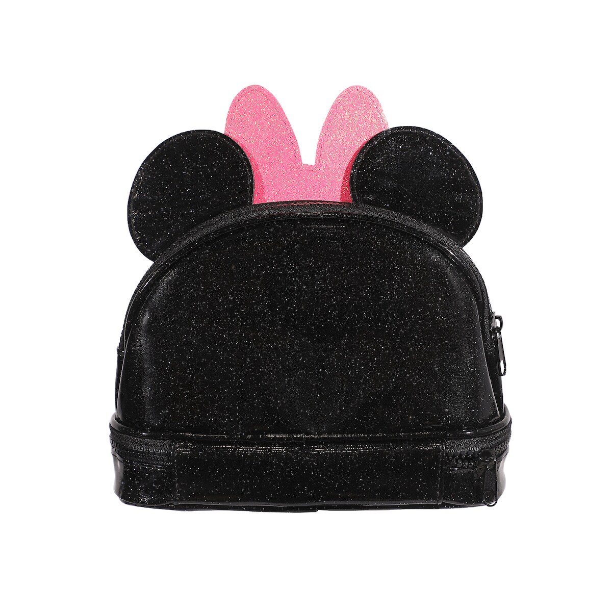 Disney Minnie Mouse Character Face Black Glitter 6" Cosmetic Pouch With 3D Ears