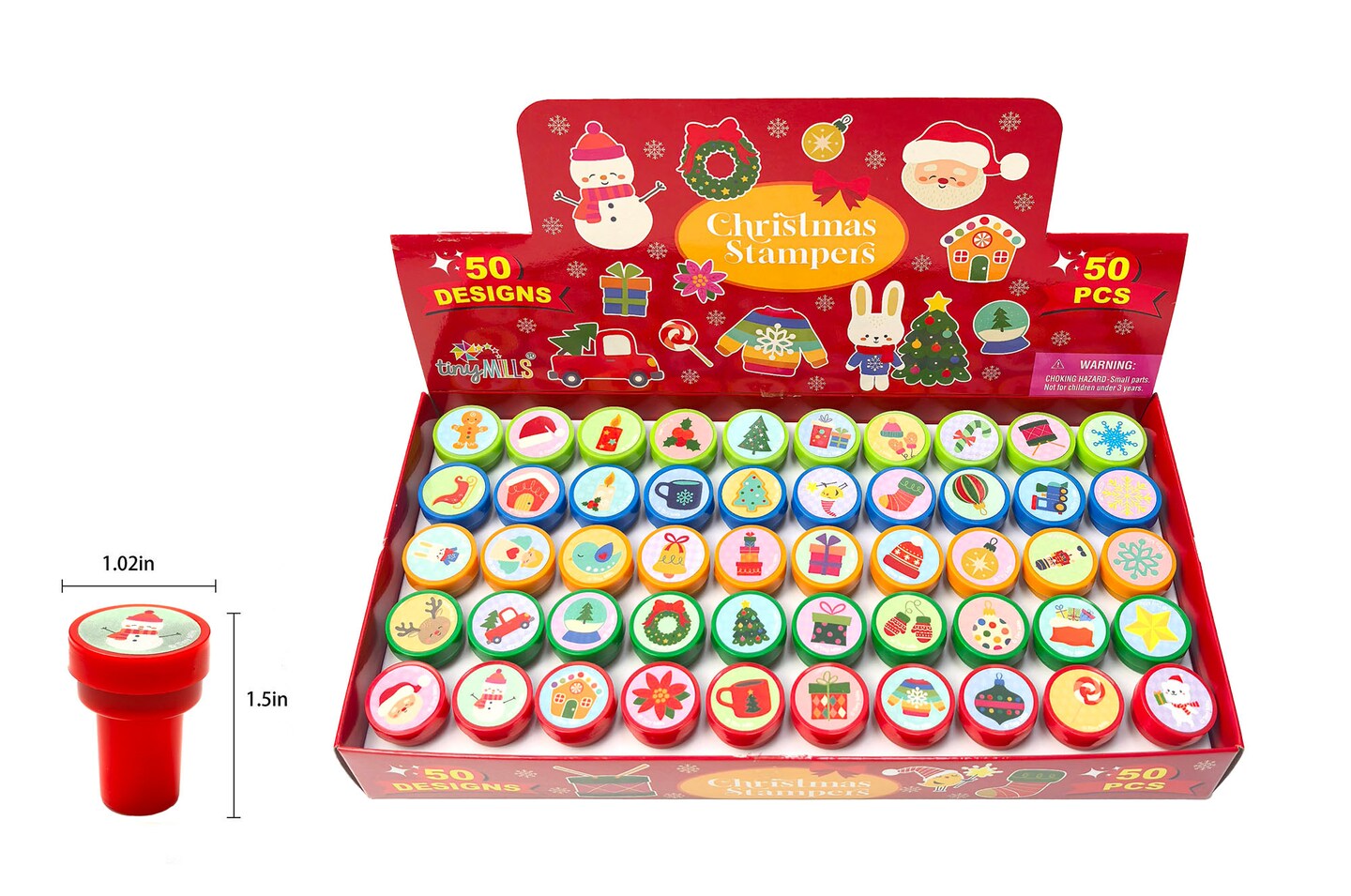 TINYMILLS Christmas Stampers for Kids – 50 PCS Cute Kawaii Self-Inking Stampers with 50 Designs, Fun Holiday Party Favors, Classroom Rewards, Stocking Stuffers, Christmas Goodie Bag Fillers