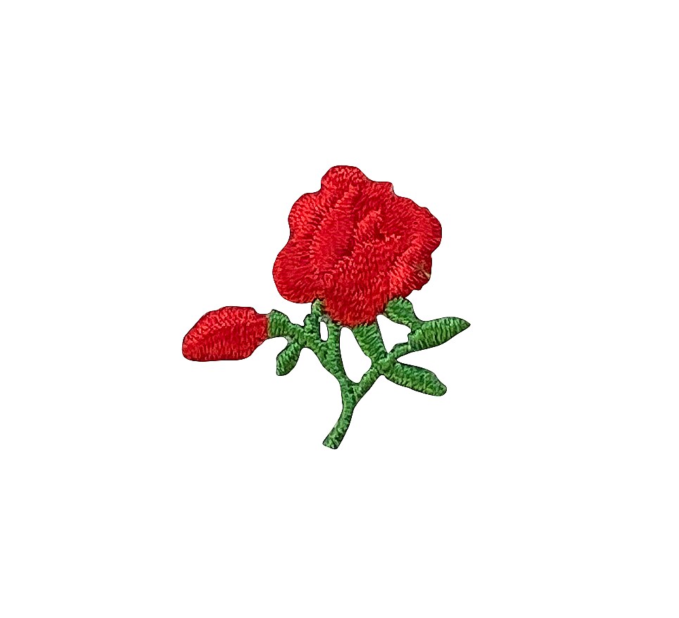 Set of 3, Mini Red Rose with Bud, Flowers, Embroidered, Iron on Patch