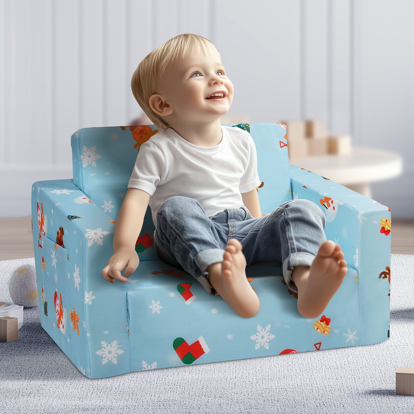 Foldable Kids Sofa 25D Foam & Peach Skin Fabric, Multi-Use Play & Nap Chair