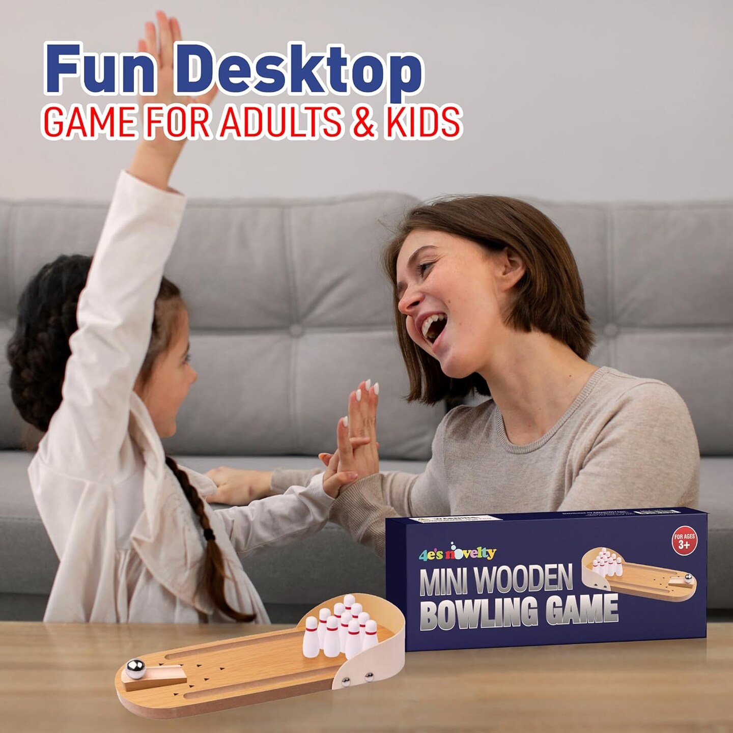 4E's Novelty Mini Bowling Game Set - 11.3 Inch Desktop Game for Adults & Kids, Tabletop finger ball games with Mini Bowling Pins, Fun Desk Toy & Tabletop Gifts for Teens, Office, Family Nights