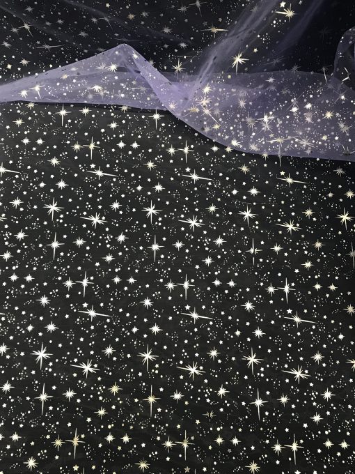 1 Yard Lilac Silver Stars Organza Fabric For Costumes Crafts Décor Accessories 58/60″ Wide