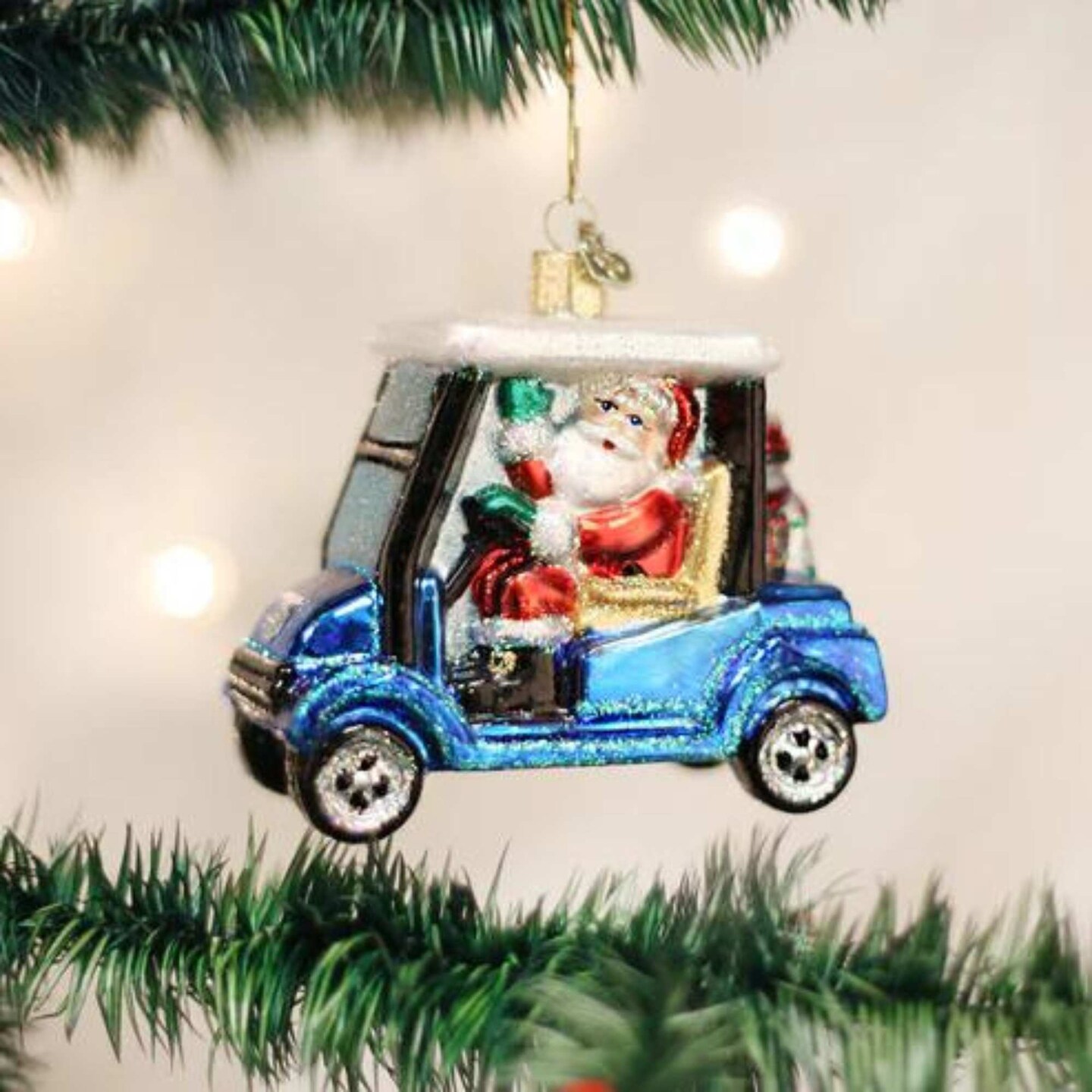Old World Christmas 4.0 Inch Golf Cart Santa Christmas Tree Ornament , Ornament Tee